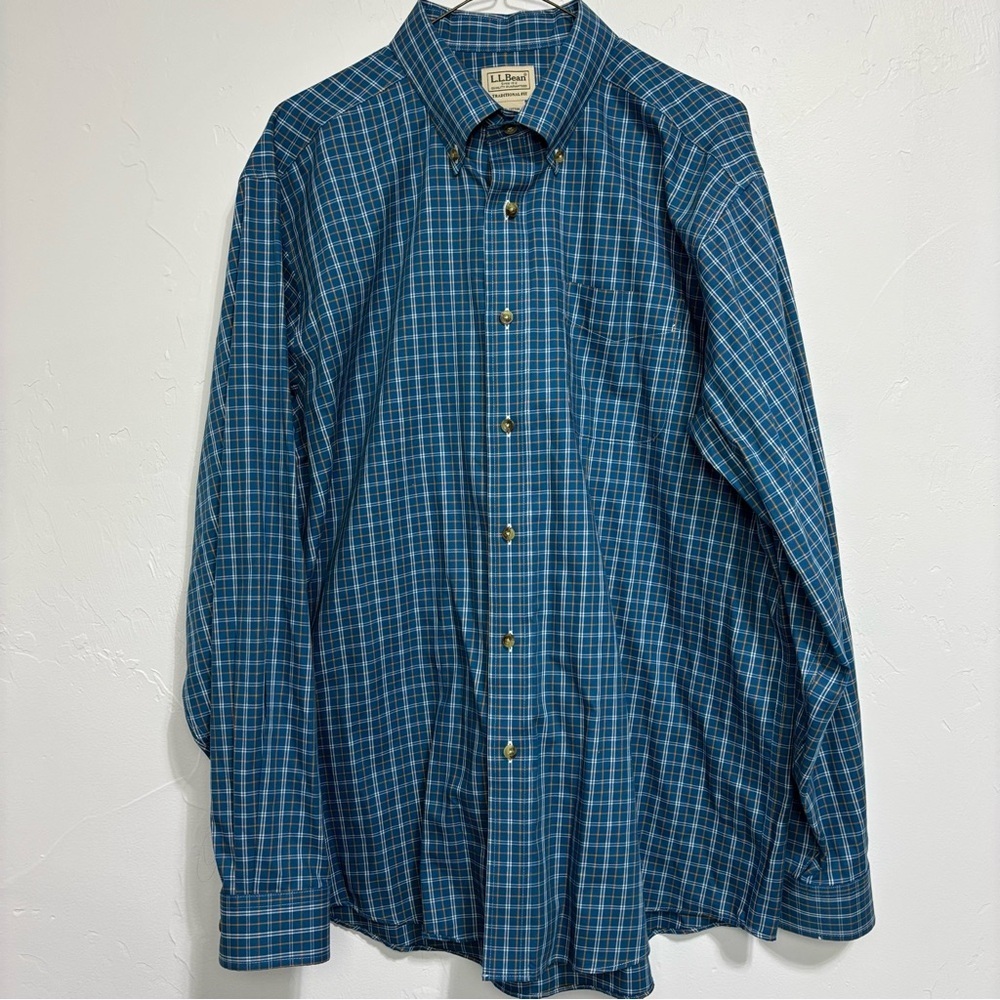 LL Bean Traditional Fit Men's Cotton Button Up Shirt Long Sleeve Large Blue